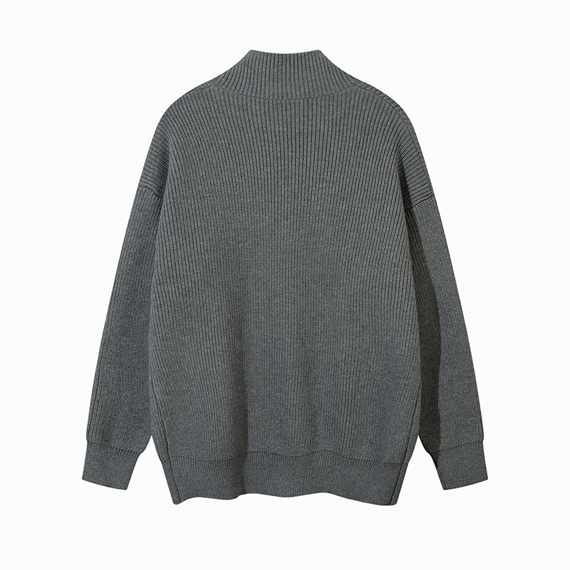 Unisex Oversize-Strickjacke mit Stehkragen und durchgehender Knopfleiste Drune