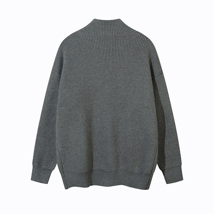 Unisex Oversize-Strickjacke mit Stehkragen und durchgehender Knopfleiste Drune