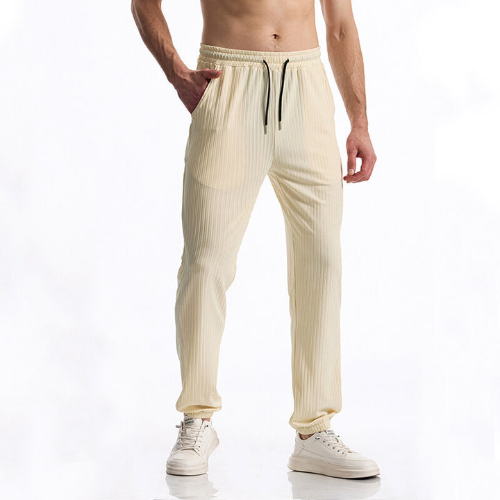 Herren Gerippte Loungehose mit elastischem Bund und Kordelzug Drune