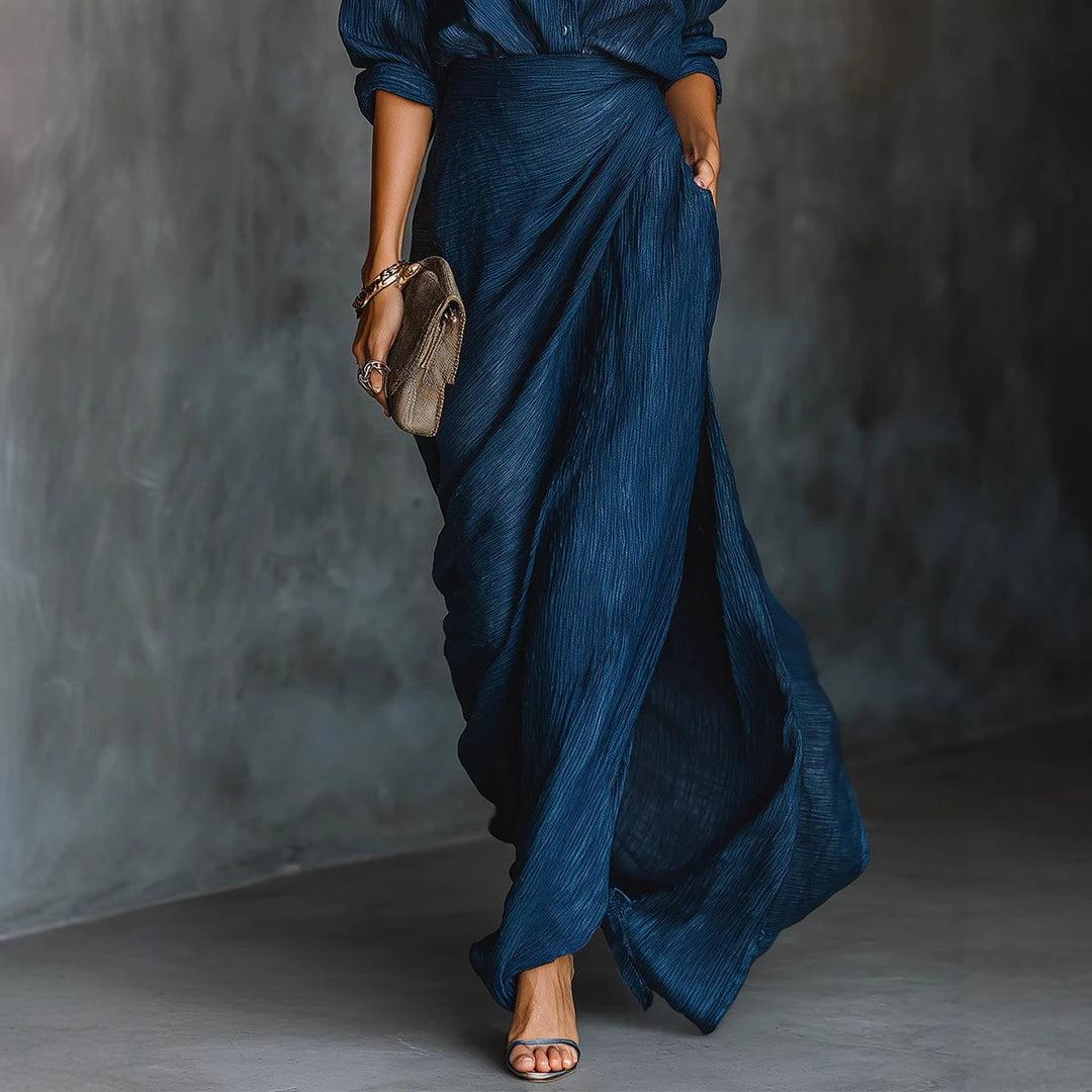 Damen Drapierter Maxi-Rock mit Wickel-Effekt und Crinkle-Textur Drune