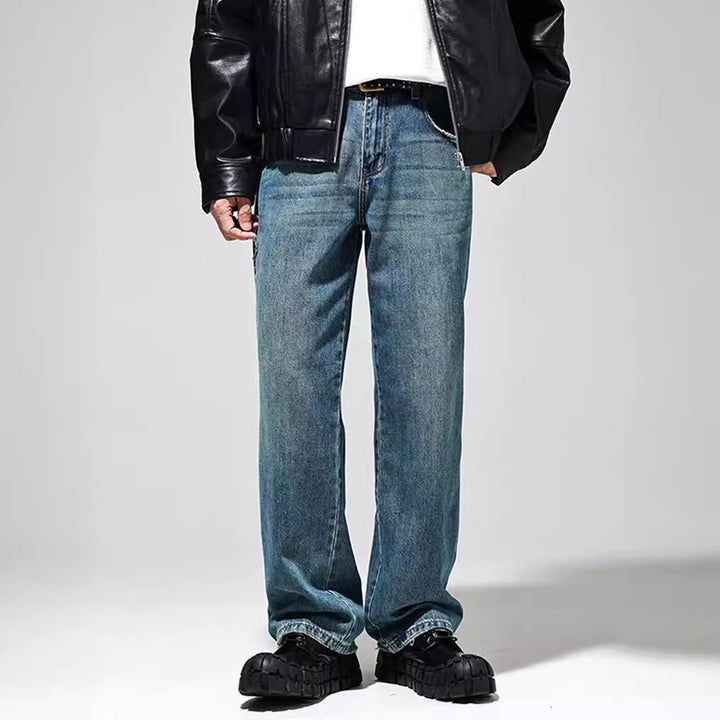 Herren Baggy Jeans im Vintage-Look mit distressed Effekten und hohem Bund Drune
