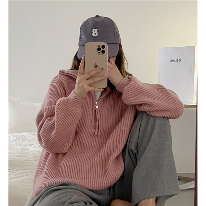 Damen Grobstrickpullover mit Reißverschluss und hohem Kragen Drune