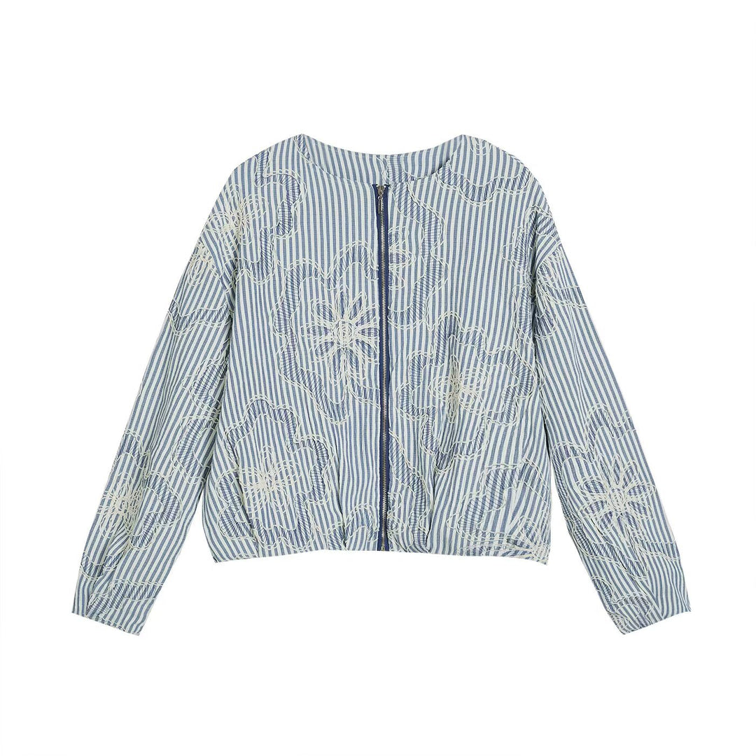 Damen 200+ gestreifte bestickte Blousonjacke mit durchgehendem Reißverschluss Drune