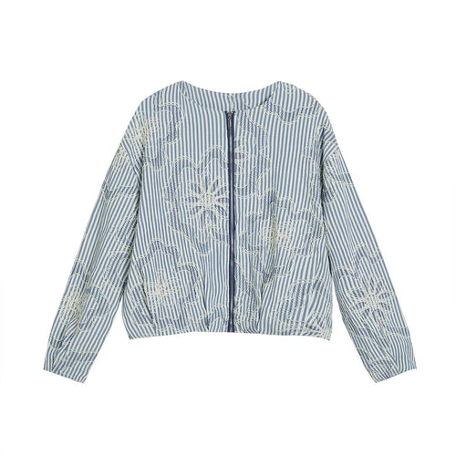 Damen 200+ gestreifte bestickte Blousonjacke mit durchgehendem Reißverschluss Drune