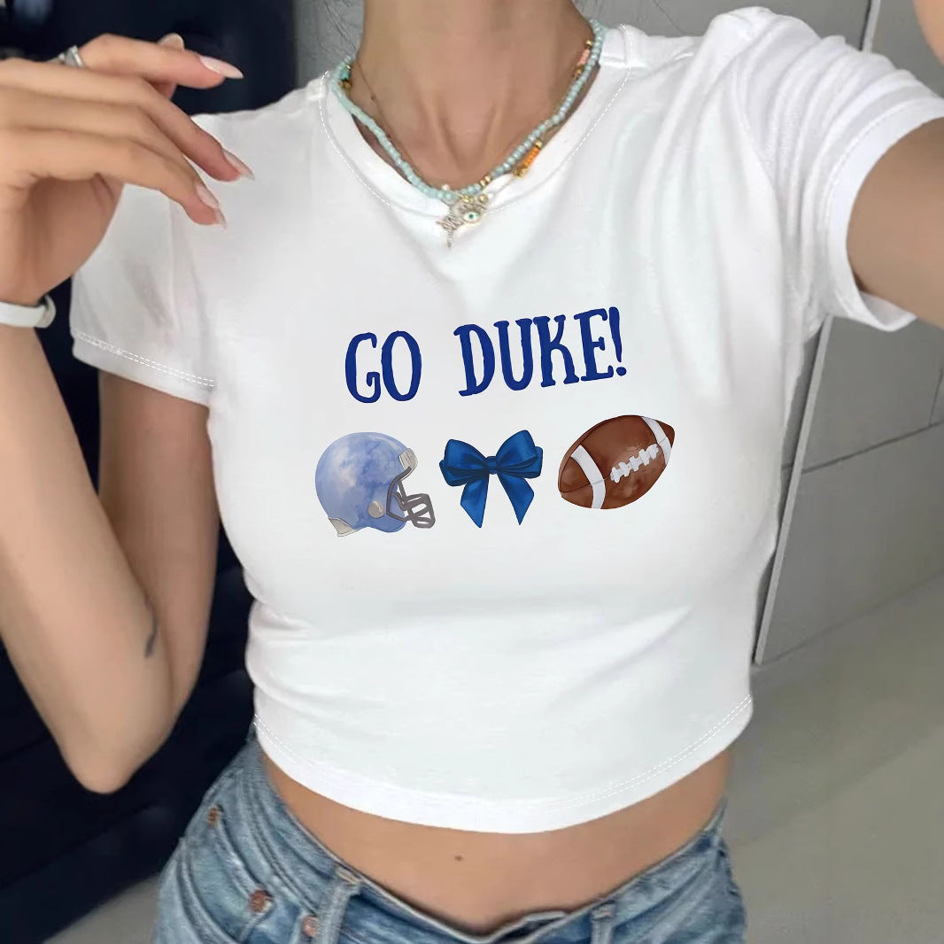 Damen Crop-T-Shirt mit kreativem Augenmotiv und Tourdruck Drune