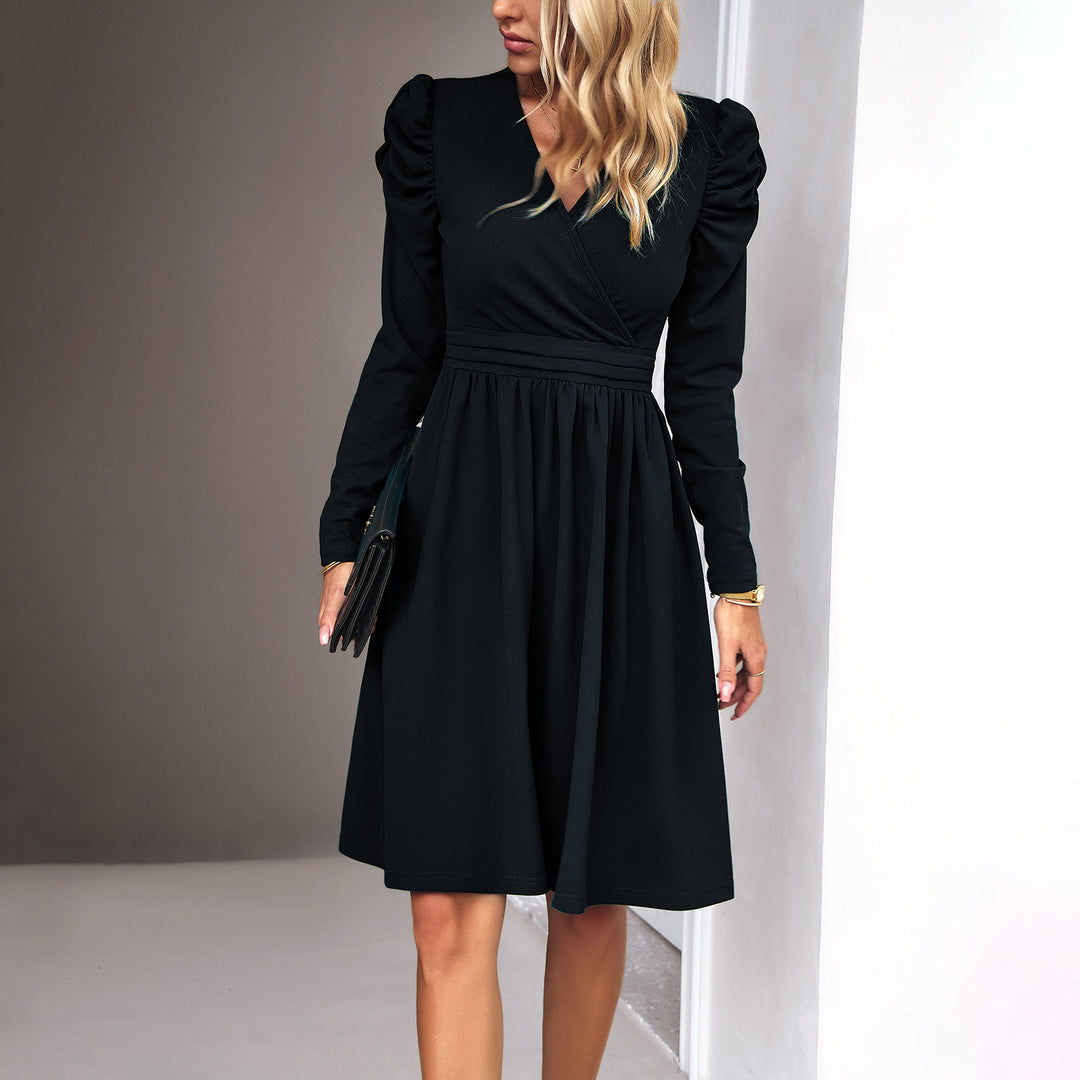 Damen nan Wickel-Midikleid mit Puffärmeln, betonter Taillenpasse und weit schwingendem Rock Drune