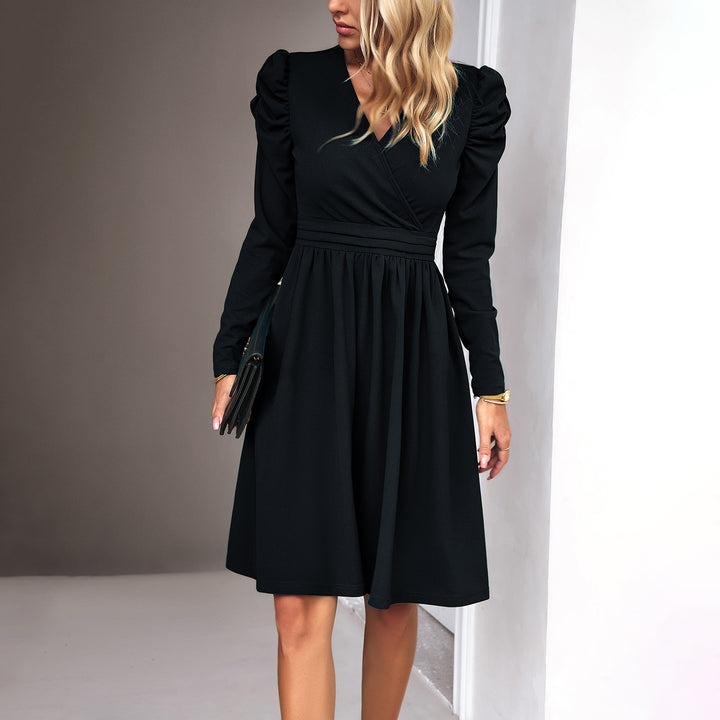 Damen nan Wickel-Midikleid mit Puffärmeln, betonter Taillenpasse und weit schwingendem Rock Drune