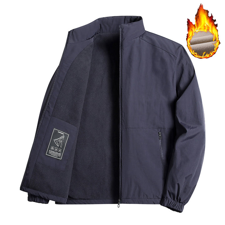 Herren Leichte winddichte Fleece‑gefütterte Übergangsjacke mit Stehkragen und Reißverschlüssen Drune