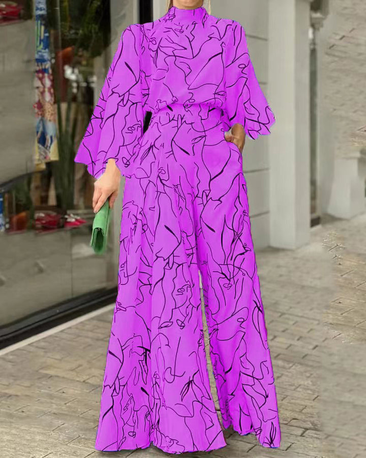 Damen Eleganter Longline Jumpsuit mit Stehkragen, Ballonärmeln und Seitentaschen Drune