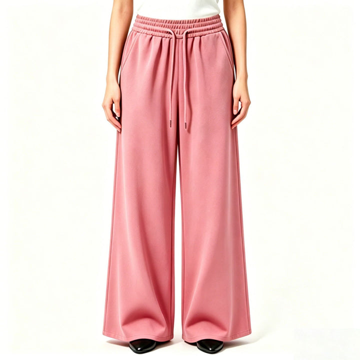Damen nan weite High-Waist Loungehose mit elastischem Bund, Kordelzug und fließendem Jersey Drune