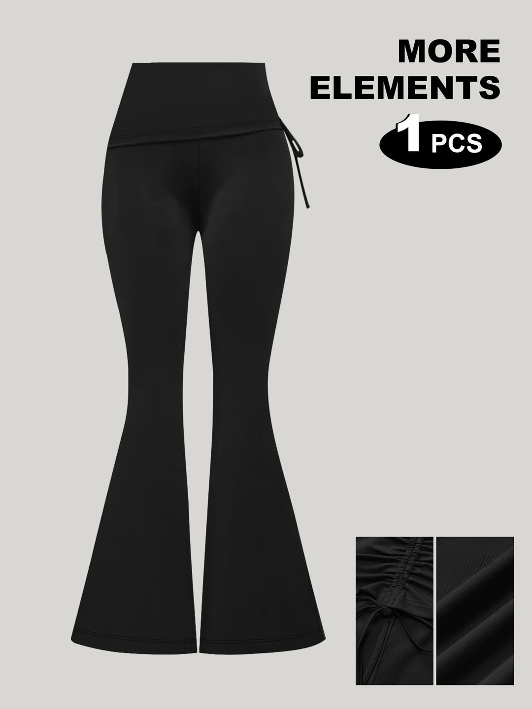 Damen High-Waist Flared-Yogahose mit seitlicher Raffnaht und Kordelzug Drune