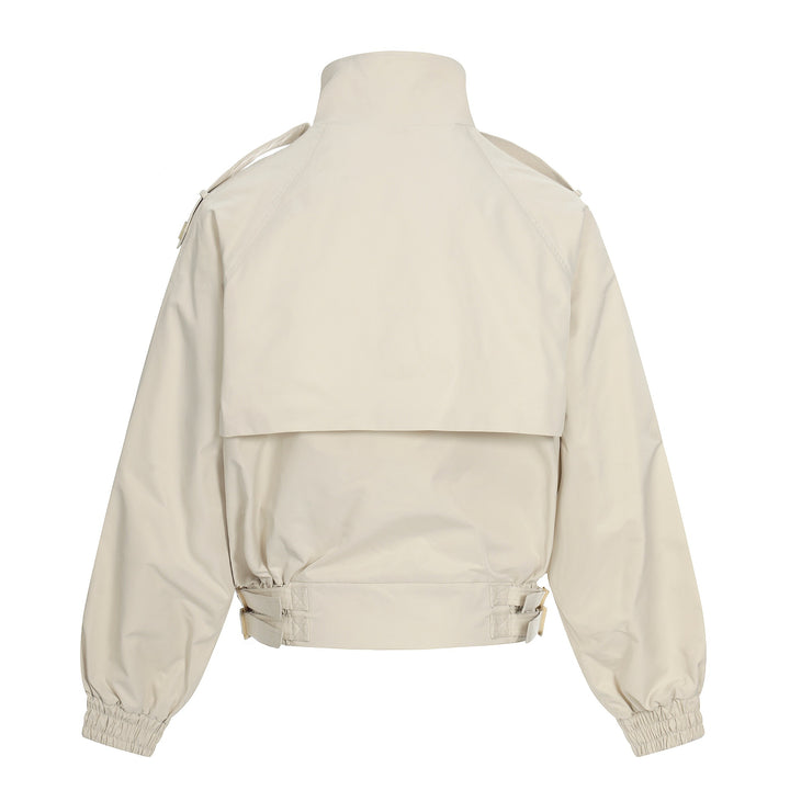 Damen Kurz geschnittene Boxy-Trenchjacke mit hohem Funnelkragen, Schulterklappen und verstellbarem Taillengurt Drune