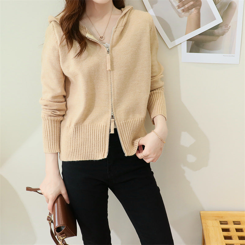 Damen modische Strickjacke mit Kapuze und Reißverschluss Drune