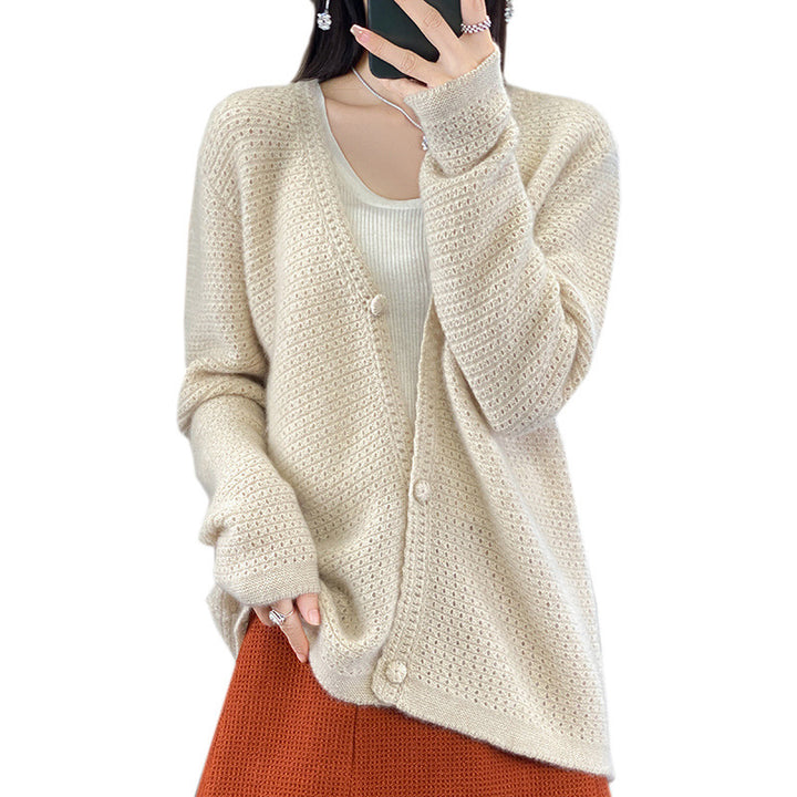 Damen Offener Ajour-Strickcardigan mit dezentem Flauschfinish und kastiger Oversize-Silhouette Drune