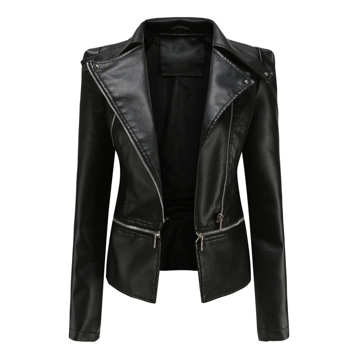 Damen stylische Bikerjacke mit asymmetrischem Reißverschluss und eingenähten Taschen Drune