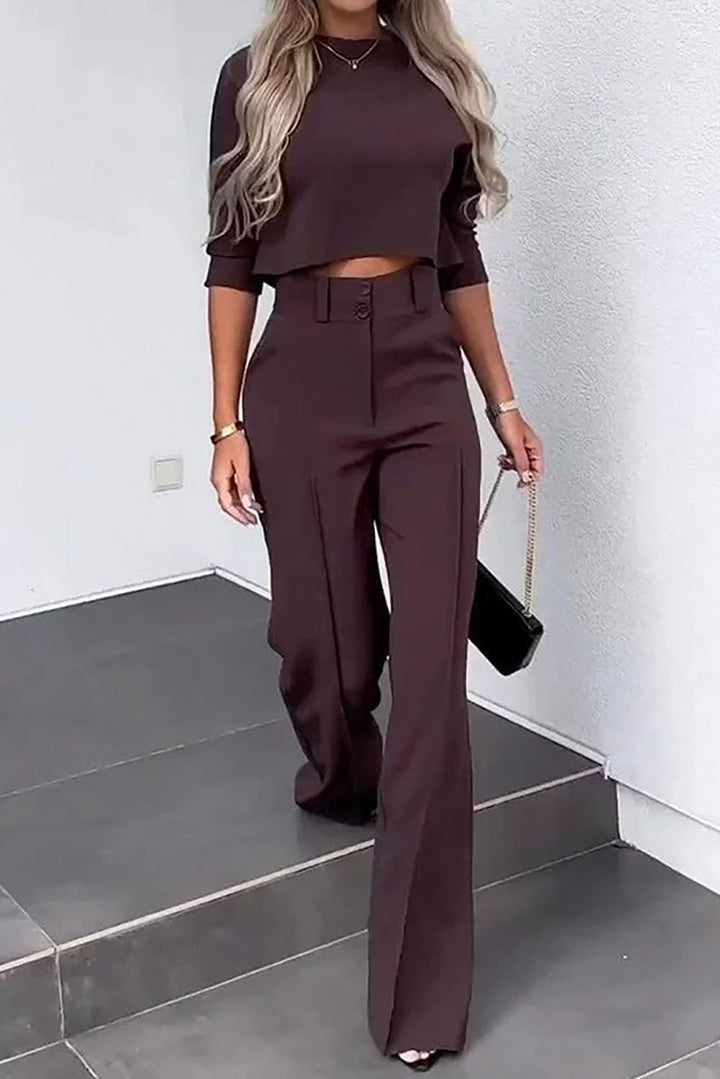 Drune | Ärmel Pullover Weitbeinige Hosen Geschäftliche Freizeit Outfits Satz