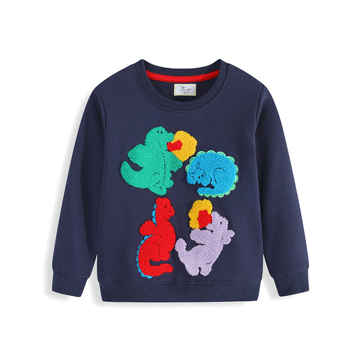 Kinder Sweatshirt mit buntem Dinosaurier und Blumen-Applikationen Drune