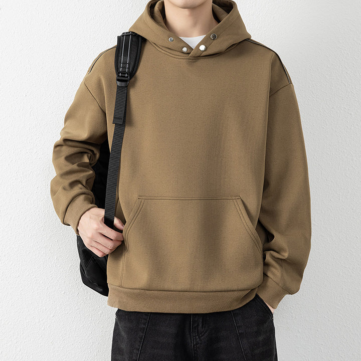 Herren Oversize-Kapuzenpullover mit Kängurutasche & Druckknopf-Hals Drune