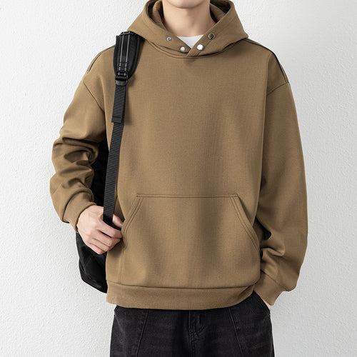 Herren Oversize-Kapuzenpullover mit Kängurutasche & Druckknopf-Hals Drune