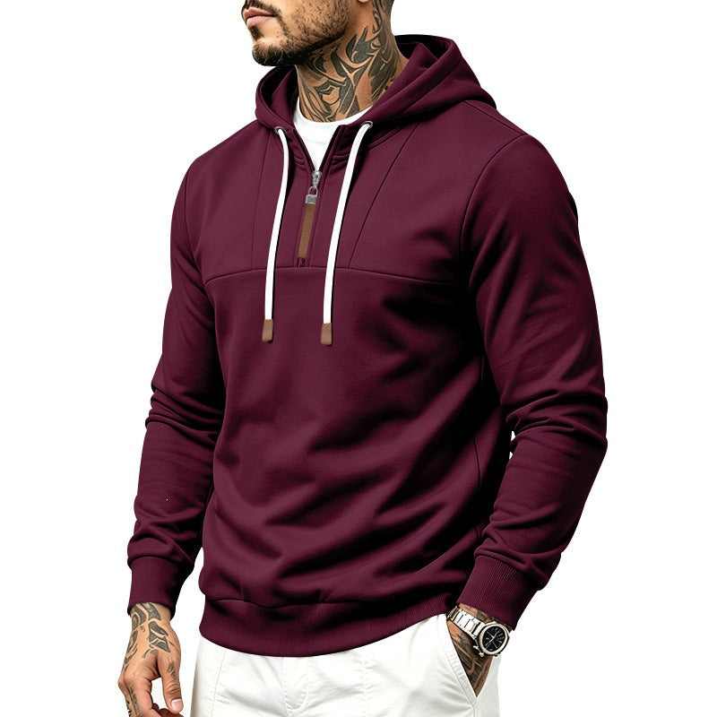 Herren Moderner Halbzip-Hoodie aus French Terry mit Zierriegel und Kordelzug Drune