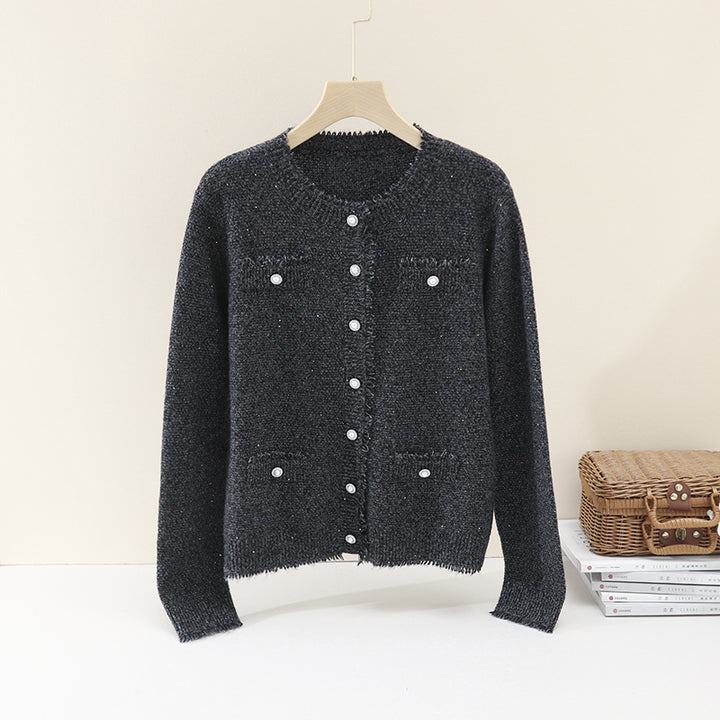 Damen Bouclé-Cardigan mit Perlmuttknöpfen und aufgesetzten Taschen Drune