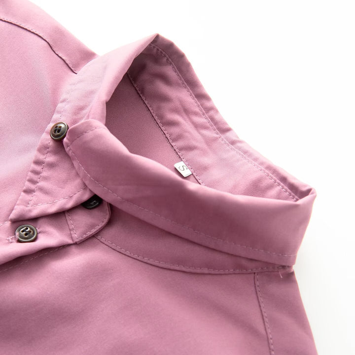 Damen Oversized Utility-Hemdbluse mit überschnittener Schulter, Pattentaschen und Stehkragen Drune