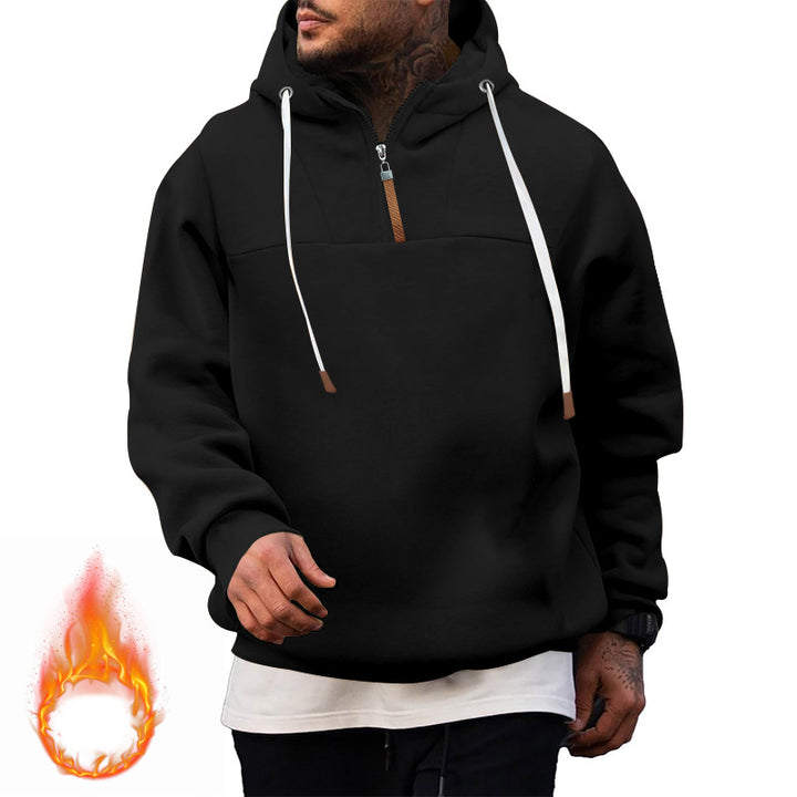 Herren Fleece-Halbzip-Hoodie mit Kapuze, Kordelzug und elastischen Bündchen Drune