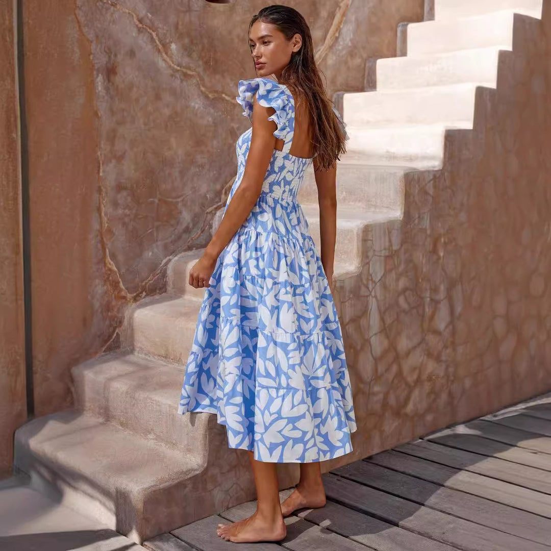 Damen Midikleid mit Rüschenärmel und voluminösem Rockteil Drune