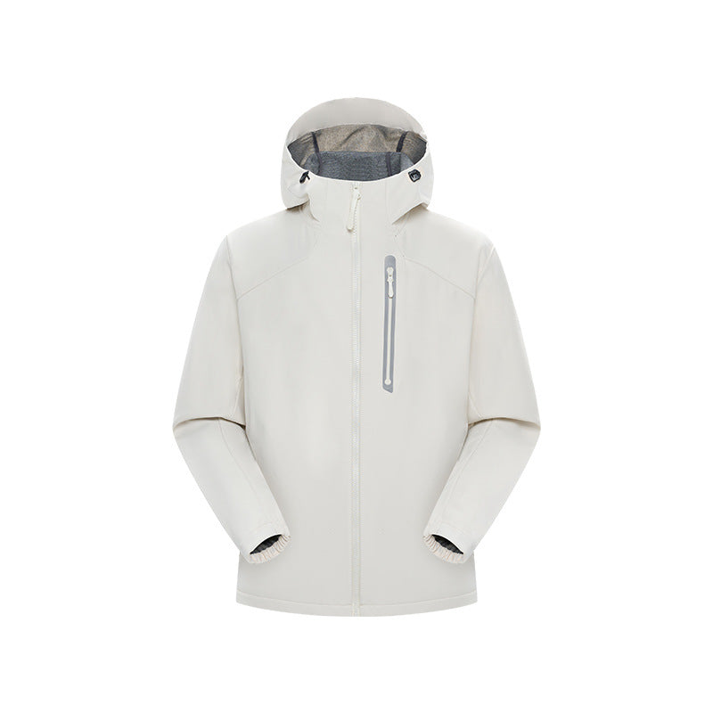 Herren Wasserdichte Softshell-Outdoorjacke mit verstellbarer Kapuze, verschweißten Reißverschlüssen und reflektierender Brusttasche Drune