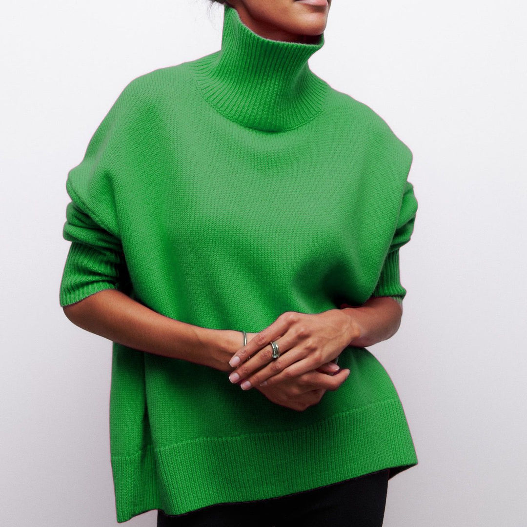 Damen Kuscheliger Oversize Rollkragenpullover mit verdeckten Seitenschlitzen und extra langem Rippbund Drune