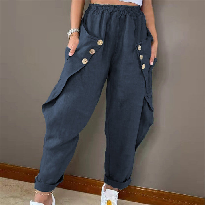 Damen lässige Sommerhose mit Knopfdetails und praktischen Seitentaschen Drune