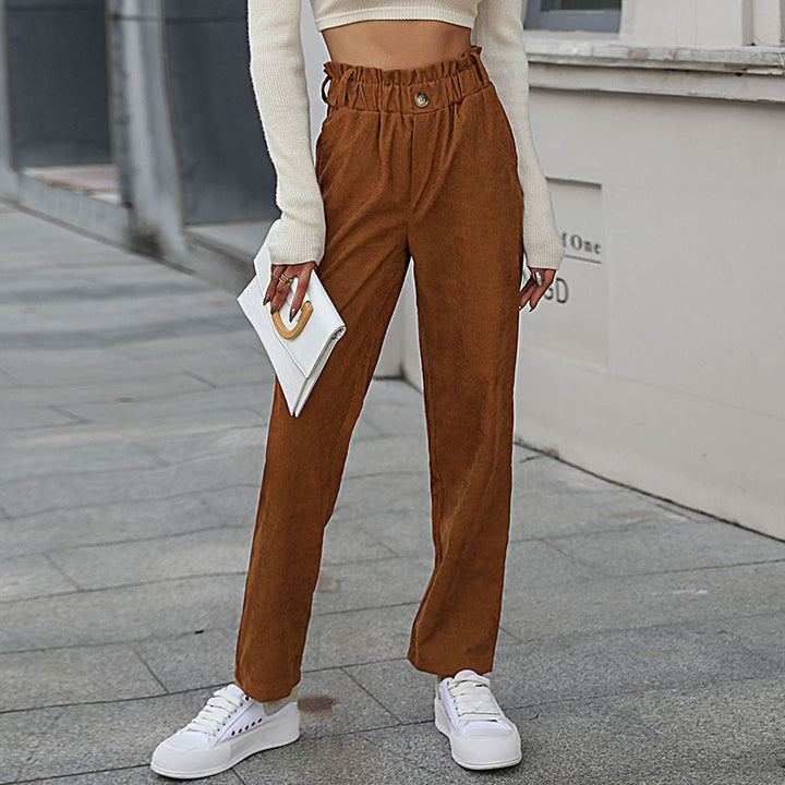 Damen Lässige Cordsamt-Hose mit hohem Bund Drune
