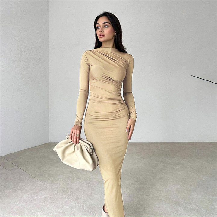 Damen nan gerafftes Maxikleid mit asymmetrischem Ausschnitt und taillierter Silhouette Drune