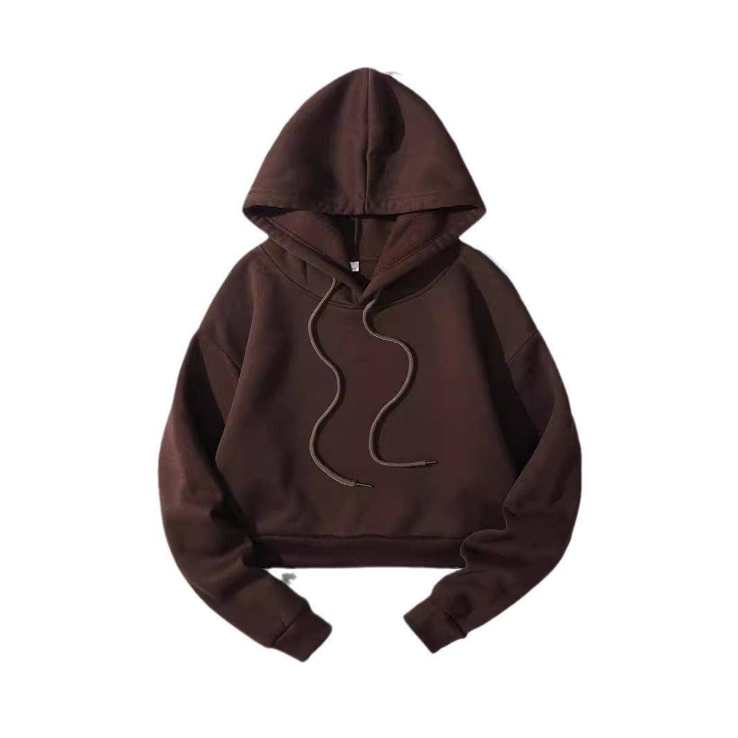 Damen nan cropped Kapuzenpullover mit weichem Fleece‑Innenfutter und elastischem Rippbund Drune
