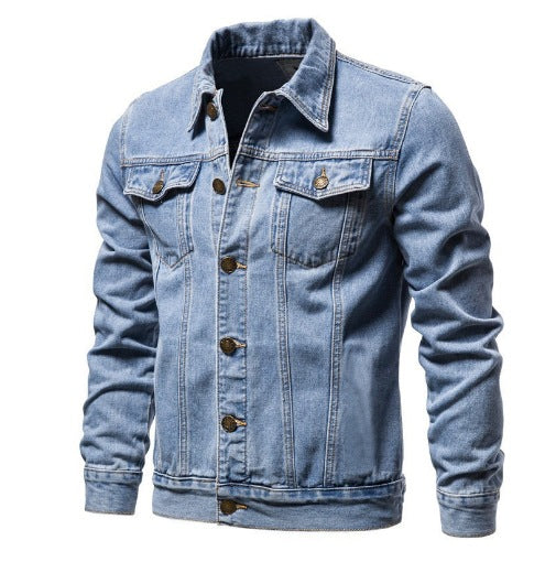 Herren nan Denim-Truckerjacke Slim Fit mit vintage Metallknöpfen und vertikaler Nahtführung Drune