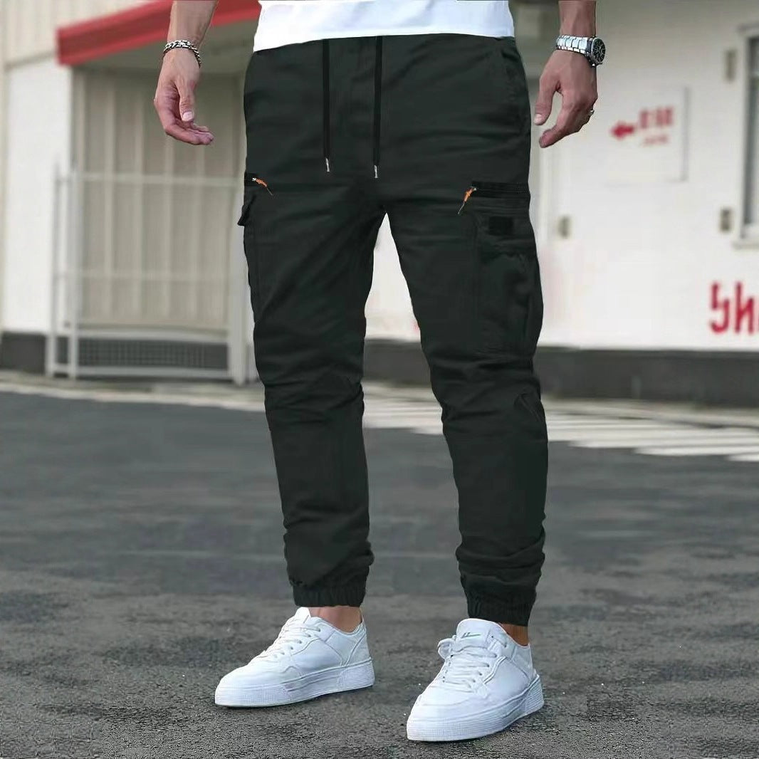 Herren Tapered Cargo-Jogginghose mit Tunnelzugbund, Reißverschlusstaschen & elastischen Bündchen Drune