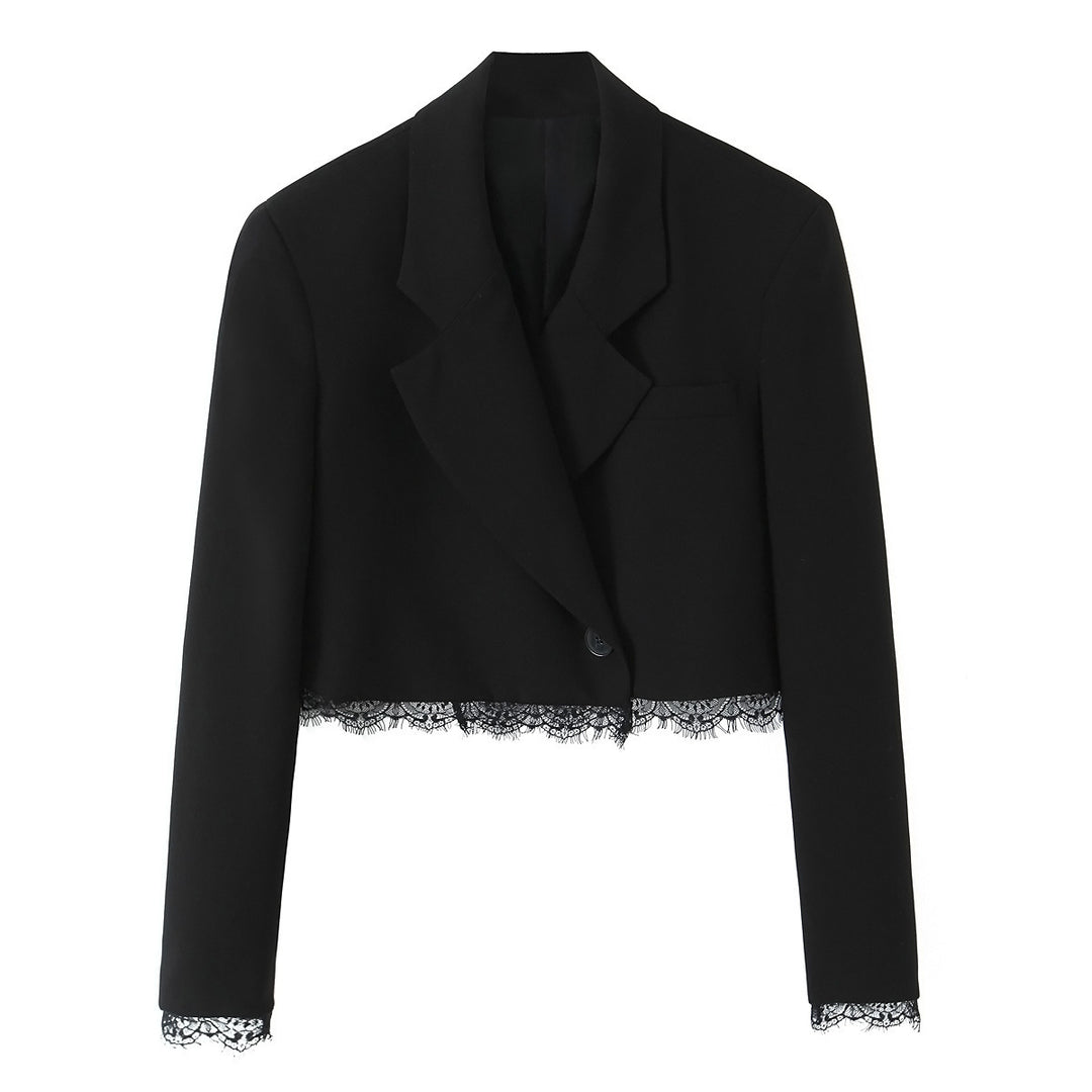 Damen Kurzblazer mit Spitzenbesatz und taillierter Cropped-Silhouette Drune