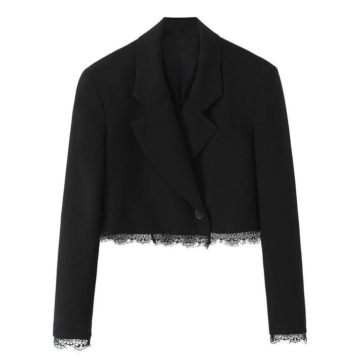 Damen Kurzblazer mit Spitzenbesatz und taillierter Cropped-Silhouette Drune