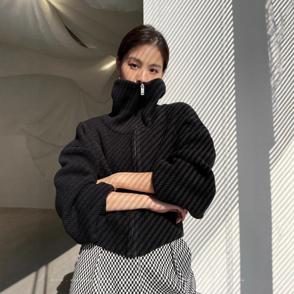 Damen Grobstrick Pullover mit hohem Kragen und übergroßem Schnitt Drune