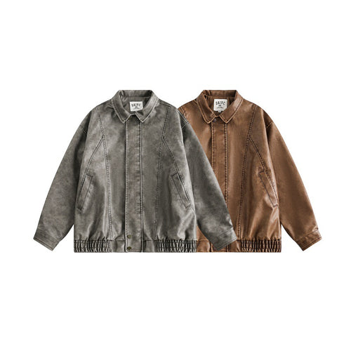 Unisex Boxy-Überhemdjacke im Vintage-Suede-Look mit elastischem Saum und verdeckter Druckknopfleiste Drune