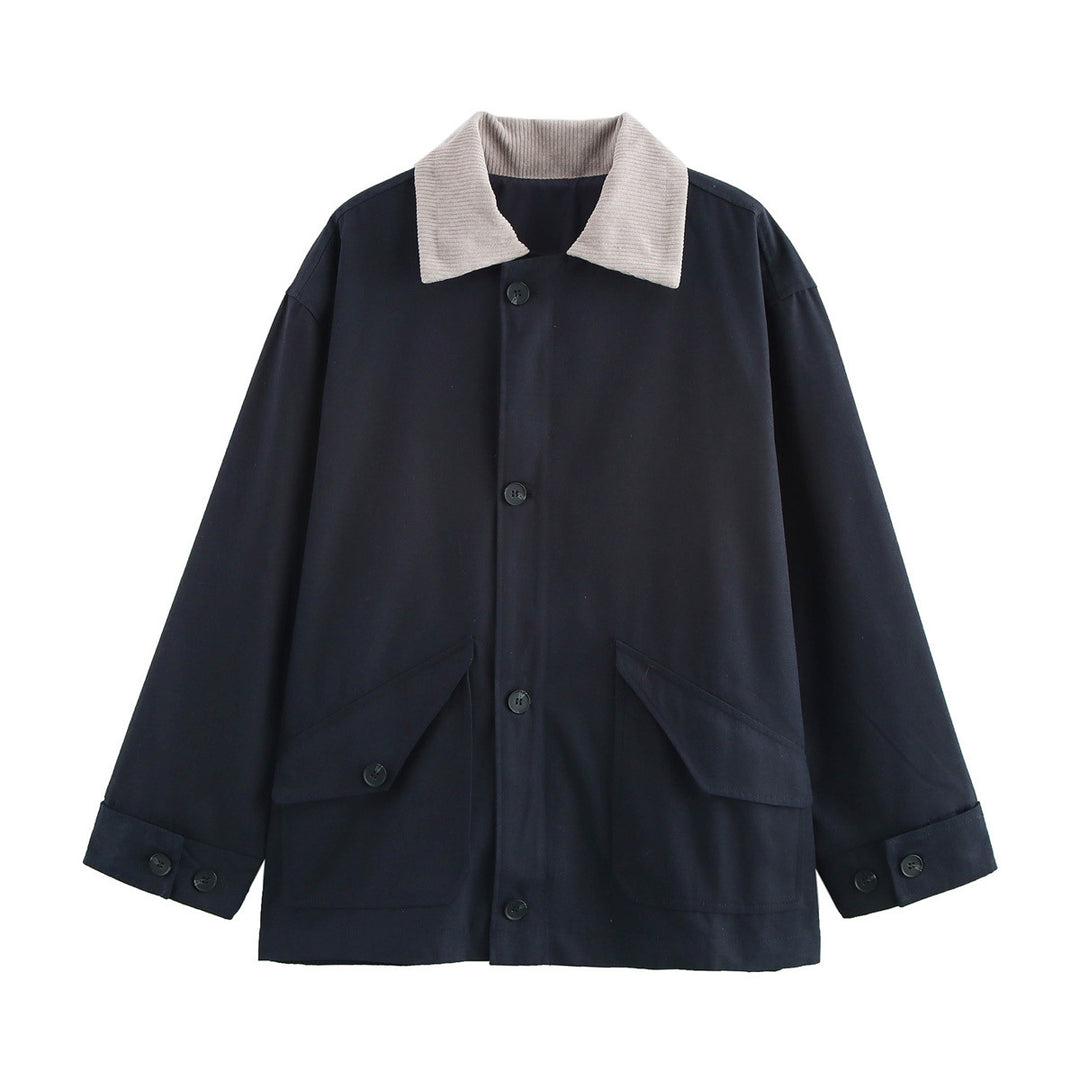Damen nan kastige Utility-Overshirtjacke mit kontrast Cordkragen und aufgesetzten Pattentaschen Drune