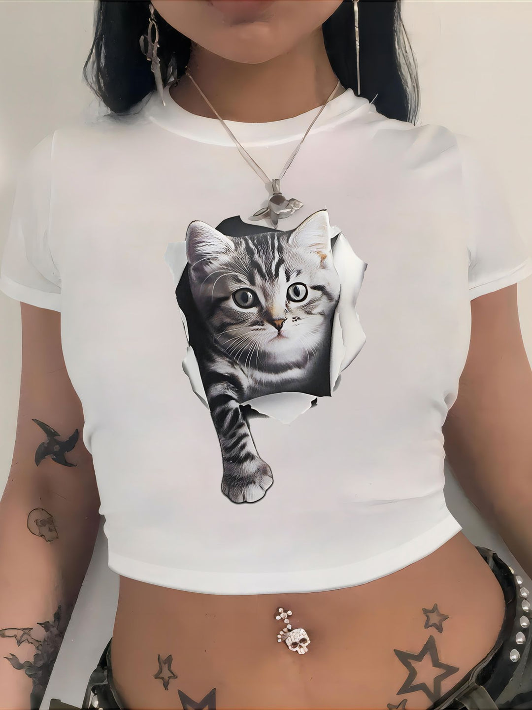 Damen Crop-T-Shirt mit auffälligem Grafiken-Design und frechem Statementdruck Drune