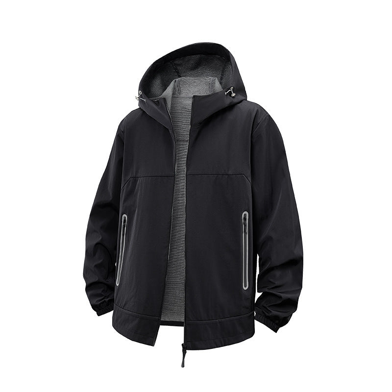 Unisex Leichte Wind- und Fleecegefütterte Kapuzenjacke mit Zwei-Wege-Reißverschluss Drune