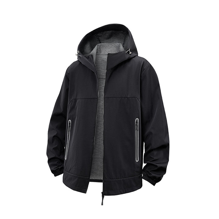 Unisex Leichte Wind- und Fleecegefütterte Kapuzenjacke mit Zwei-Wege-Reißverschluss Drune