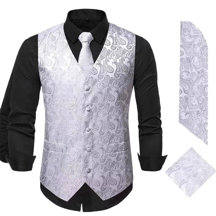 Herren nan Paisley Satin Anzugweste Set mit Krawatte und Einstecktuch Drune