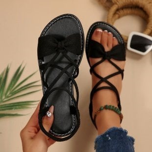 Damen Zarte Römersandalen mit Schleifen-Detail und verstellbaren Schnürriemen Drune