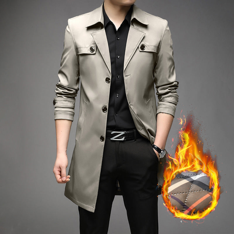 Herren Leichter Trenchcoat mit tailliertem Schnitt, Brustpatten und verstellbaren Ärmelriegeln Drune