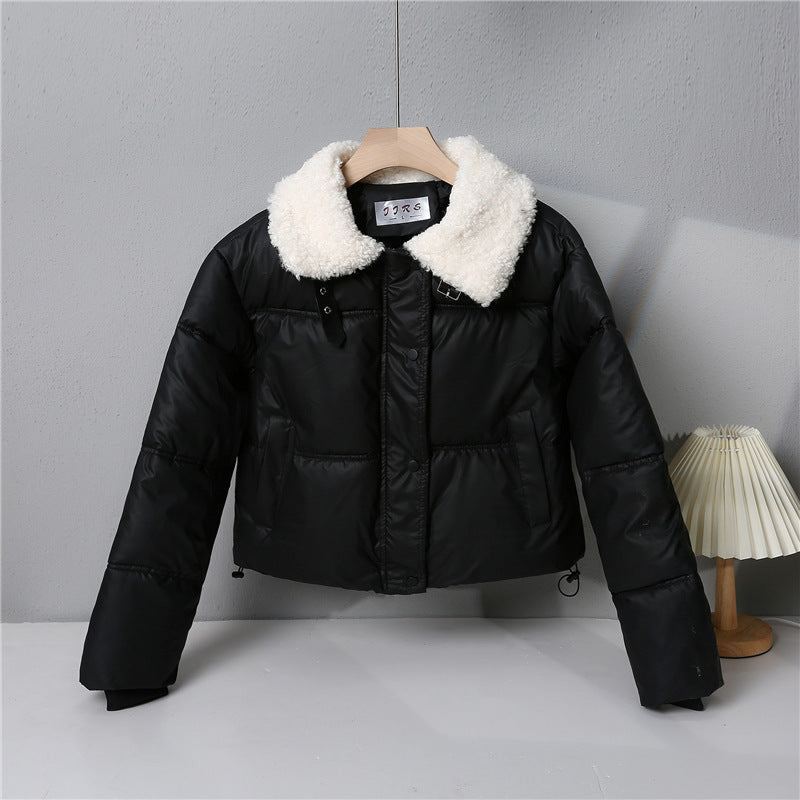 Damen nan kurze gesteppte Winterjacke mit breitem Teddykragen und Kordelzug Drune