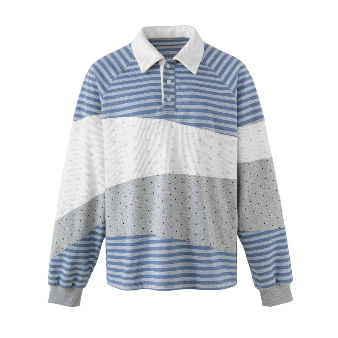 Damen Gestreifter Rugby-Pullover mit großem Kentkragen und Colourblock-Struktur Drune