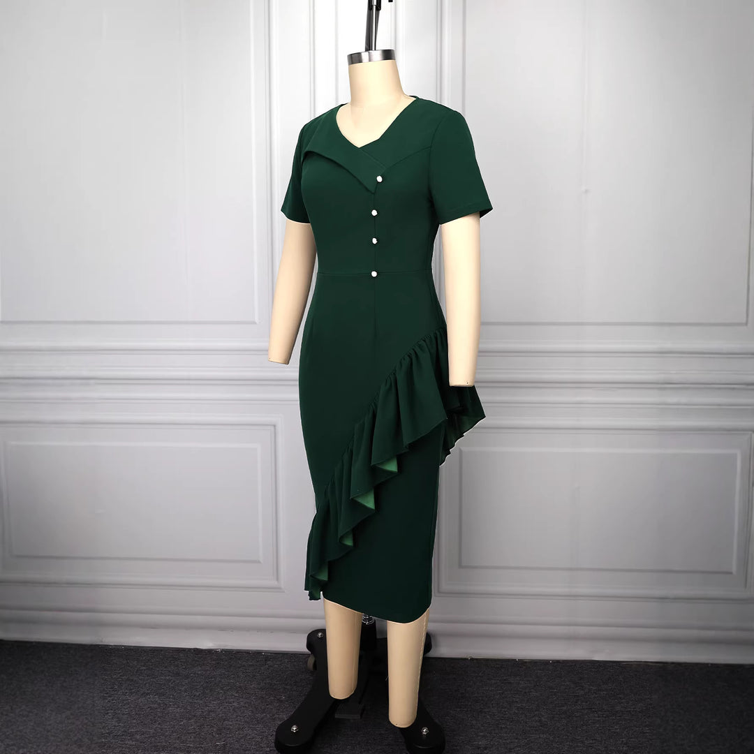 Damen figurumspielendes Kleid mit asymmetrischem Saum und Knopfdesign Drune